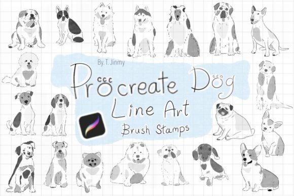Procreate Dog Line Art Brush Stamps